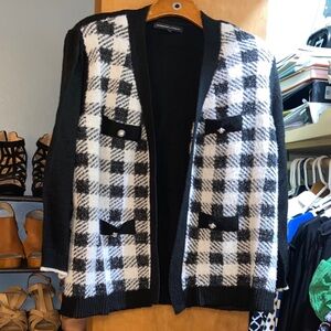 Adrienne Vittadini Black and White Checkered Women's Cardigan